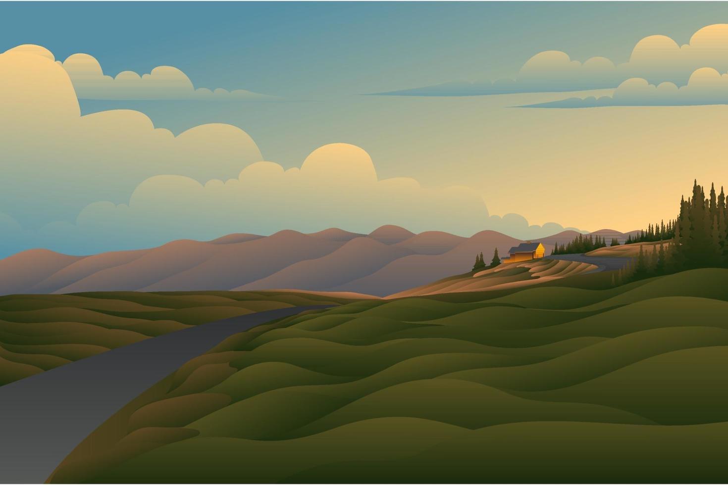 sunset field background landscape vector