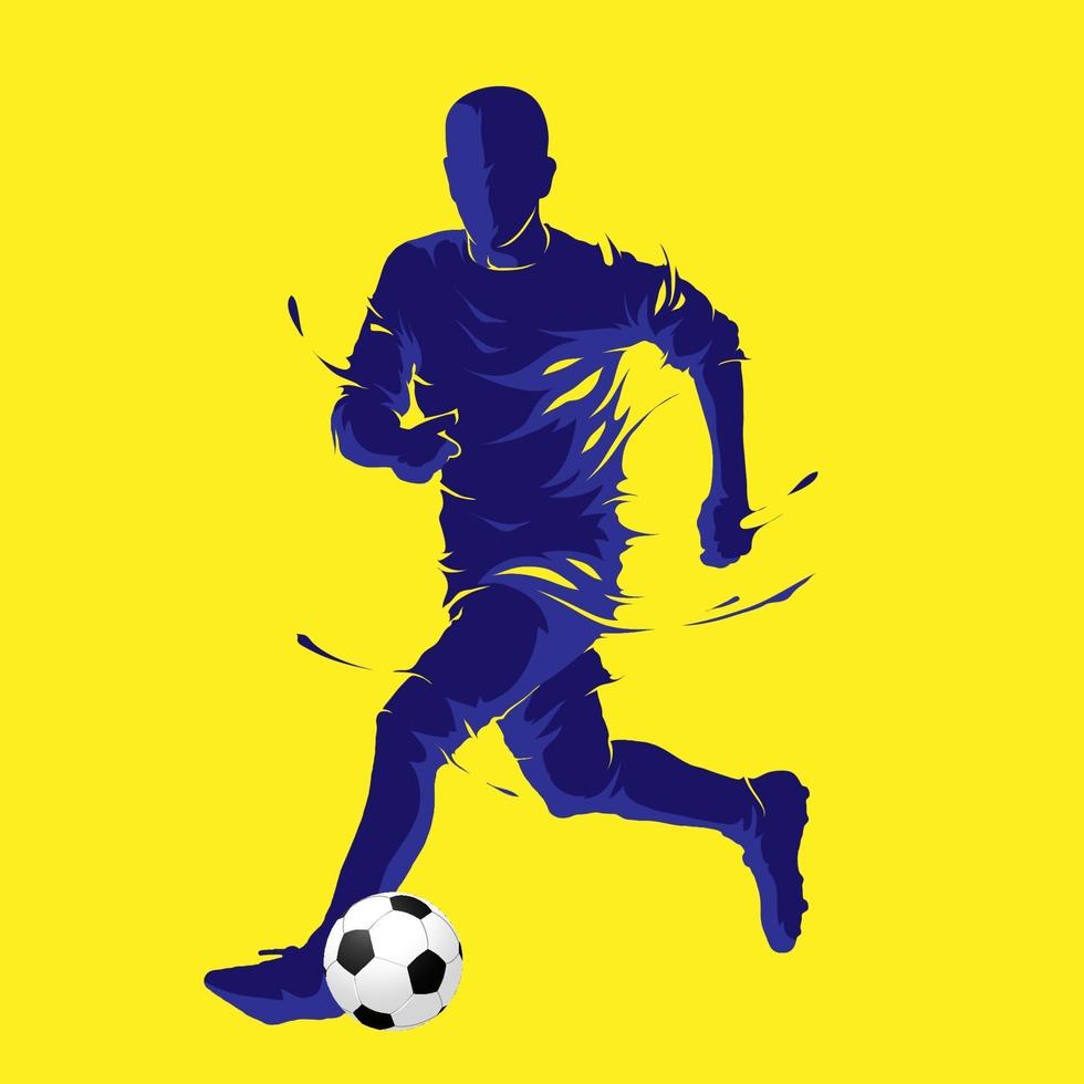 fútbol, pelota de fútbol, posar, azul, silueta vector