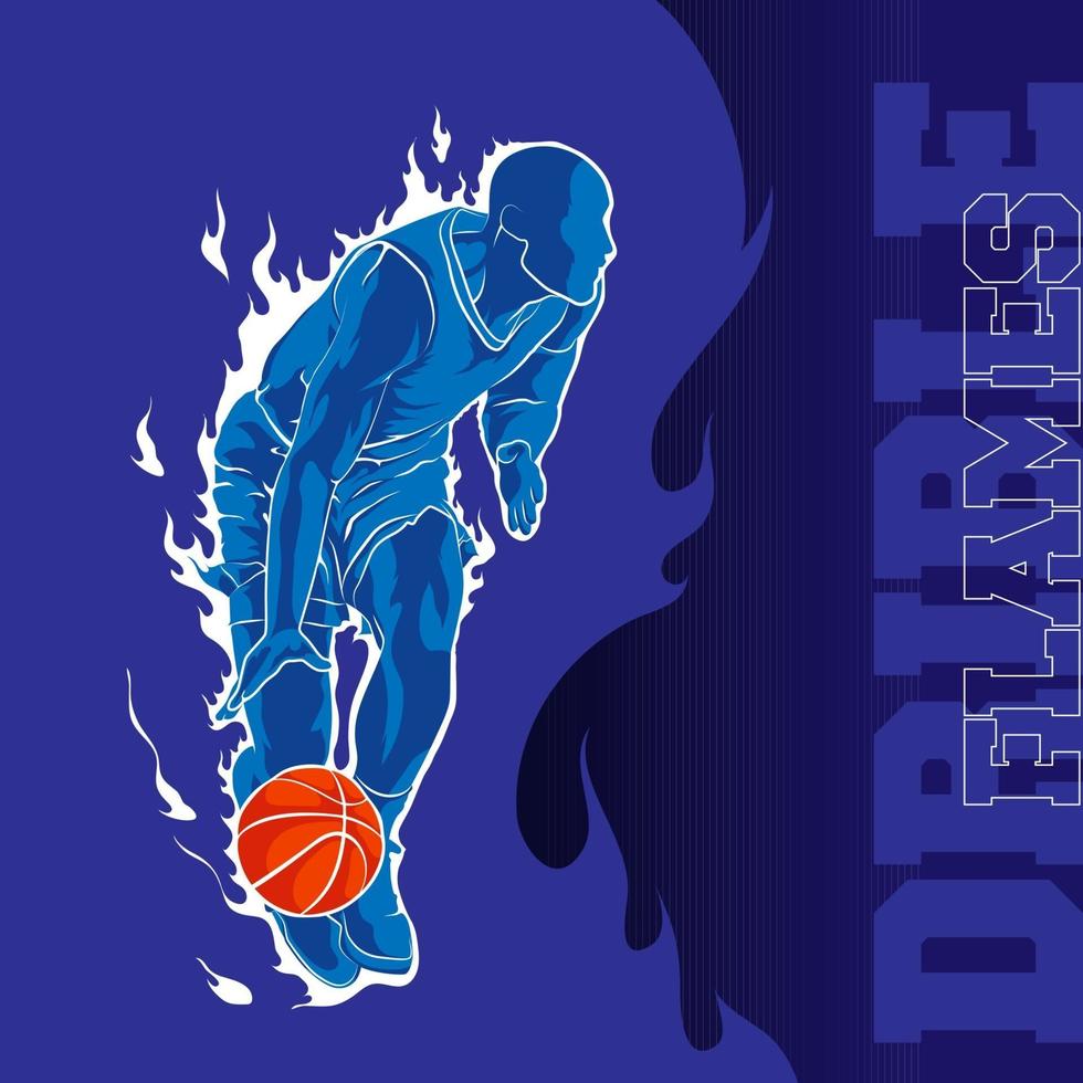 basketball dribble flame background vector