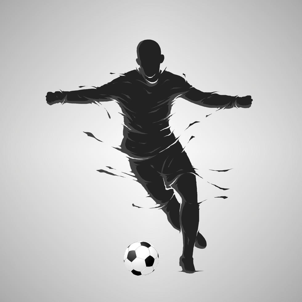 pelota de futbol, posar, oscuridad, silueta vector