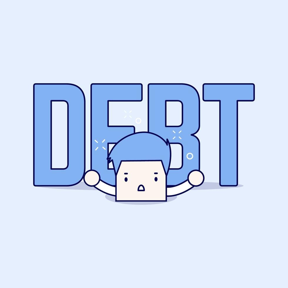 Big debt is over the businessman. Cartoon character thin line style vector. vector