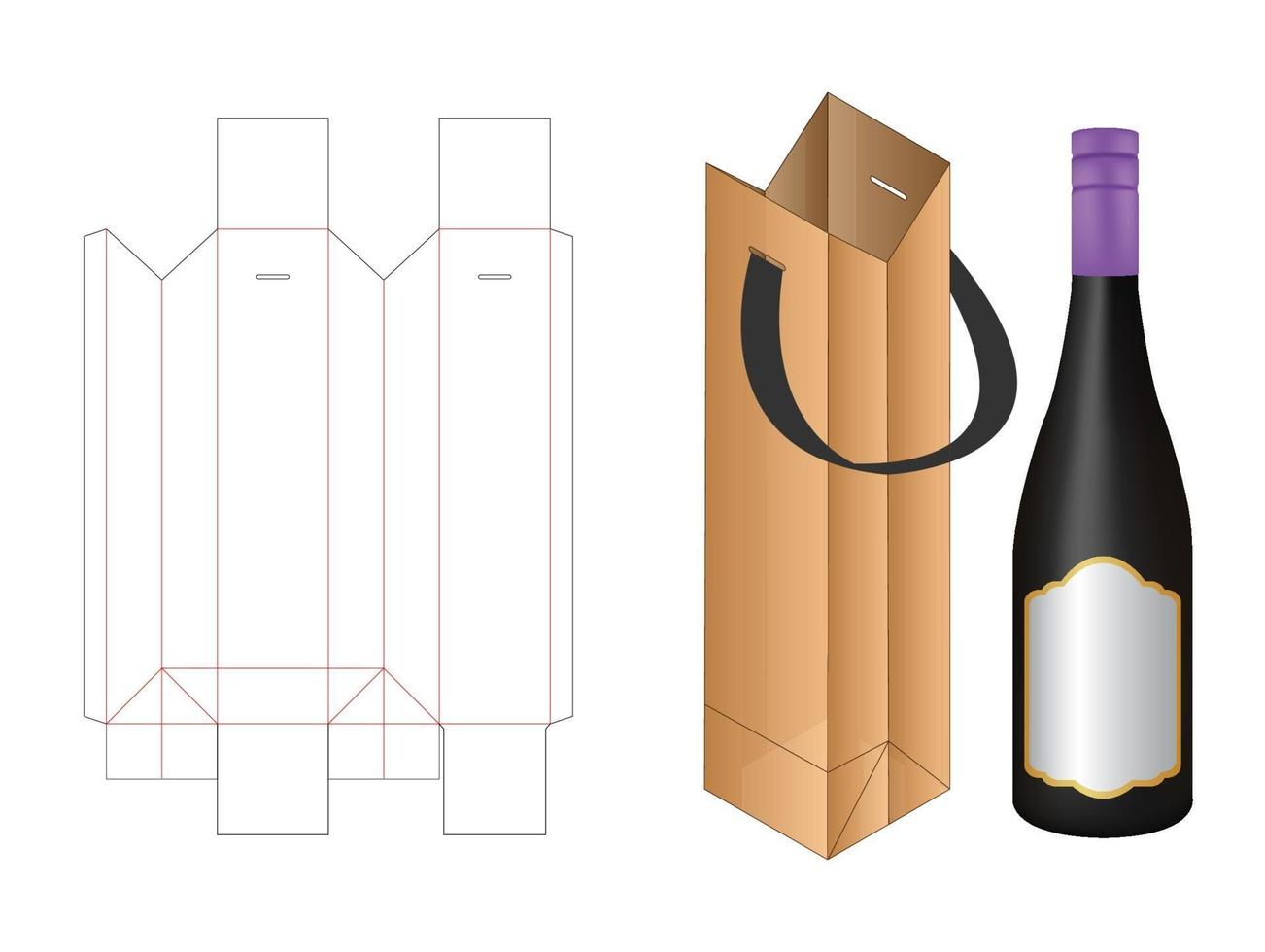 carton box die line for bottle package mockup vector
