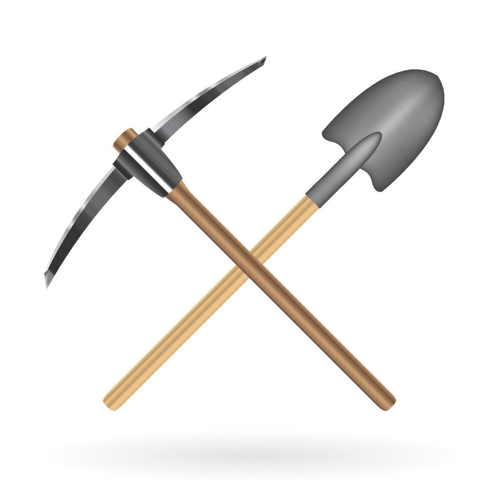 cross shovel and pickaxe logo on a white background vector