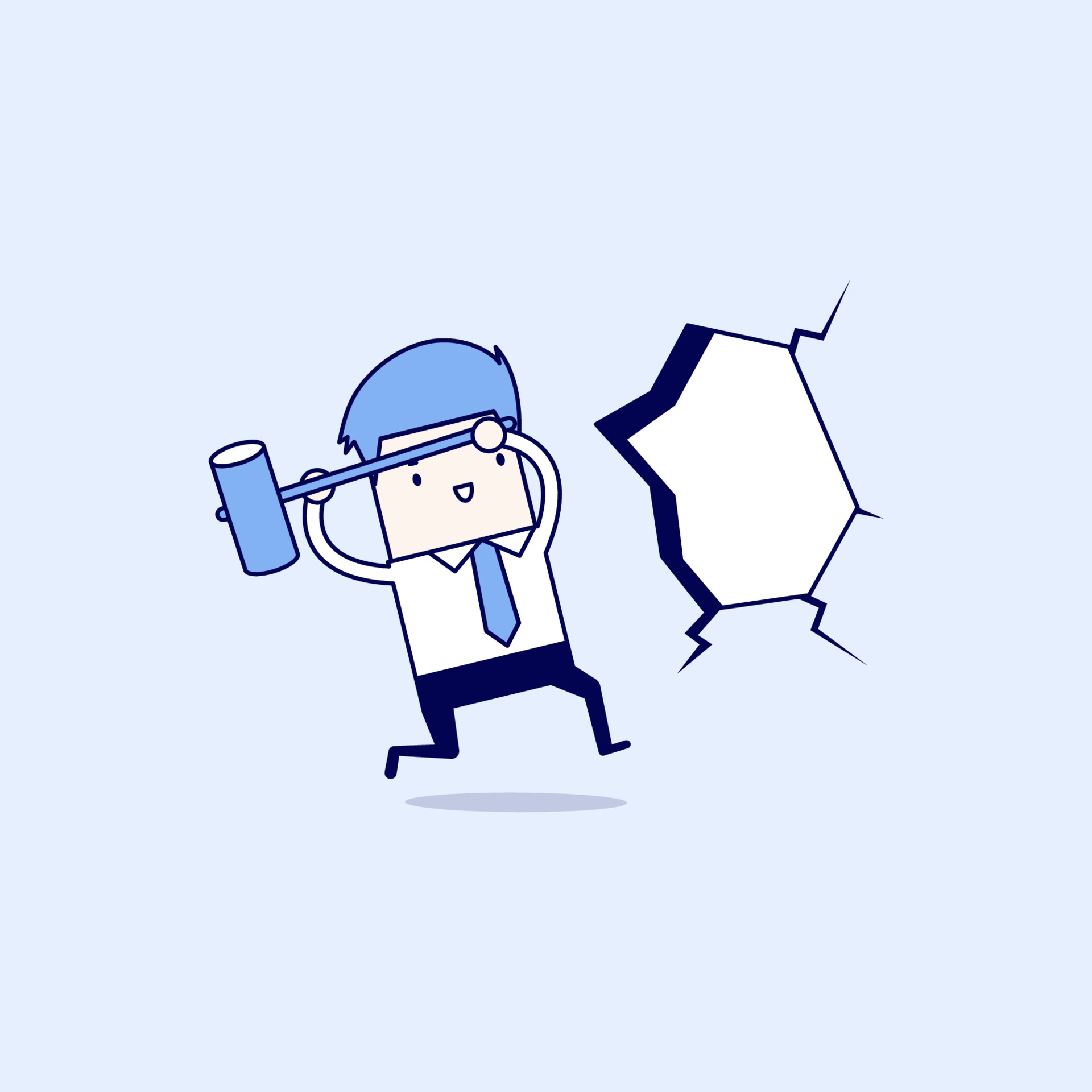 hombre de negocios rompió la pared. romper la pared. vector de estilo