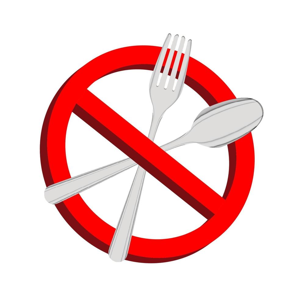 no food, prohibition sign with fork and spoon inside vector