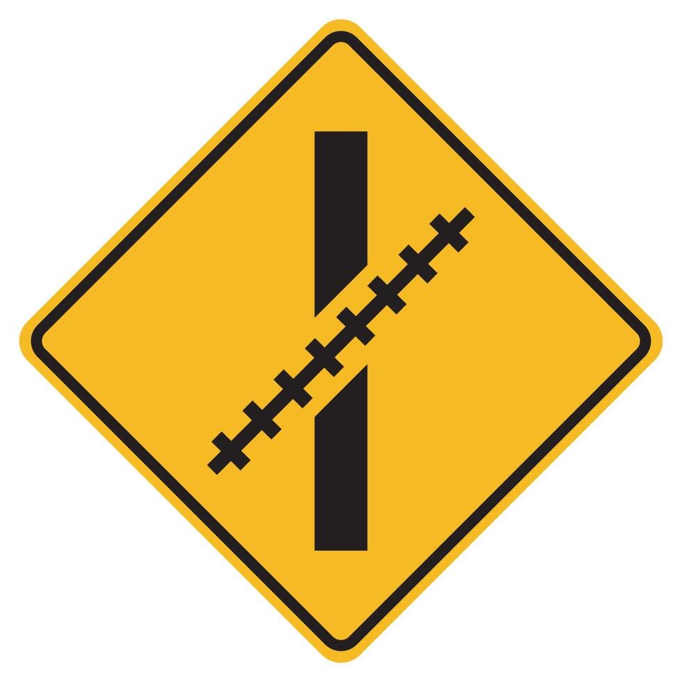 Warning signs Railway Level Crossing at an oblique angle on white background vector