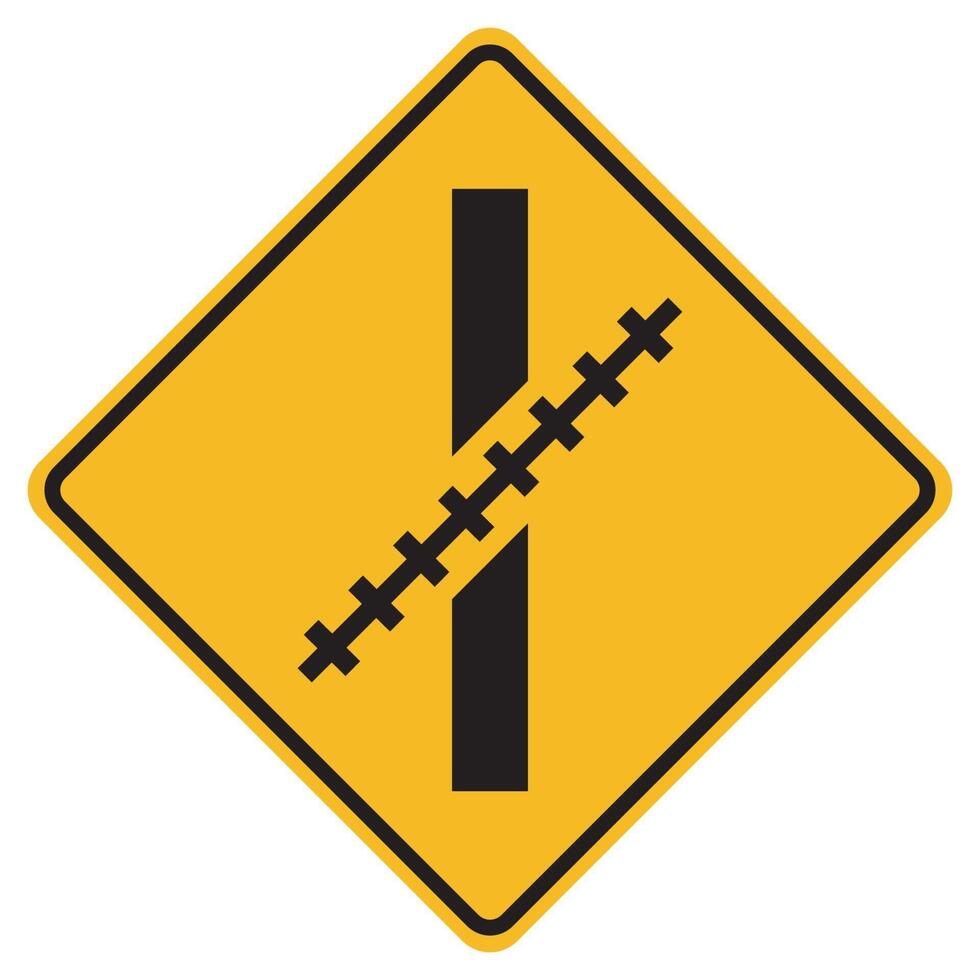 Warning signs Railway Level Crossing at an oblique angle on white background vector