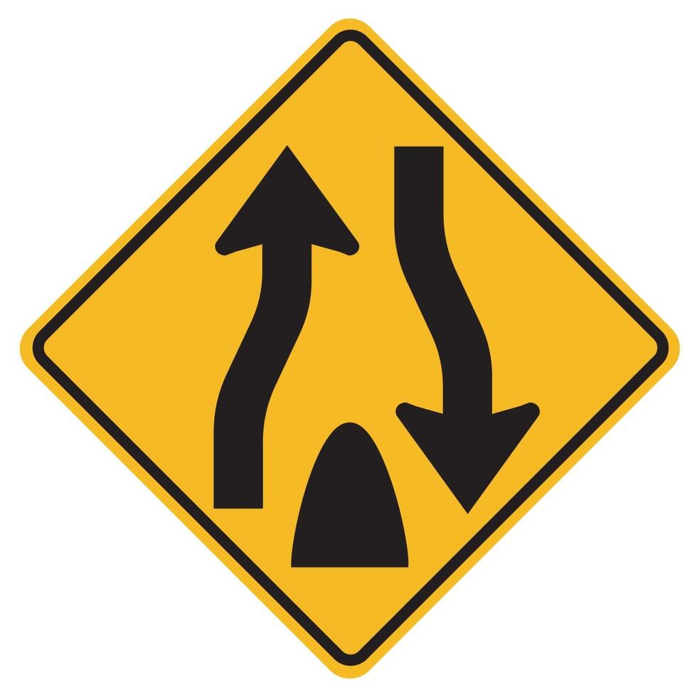 Warning signs Divided road begins on white background vector