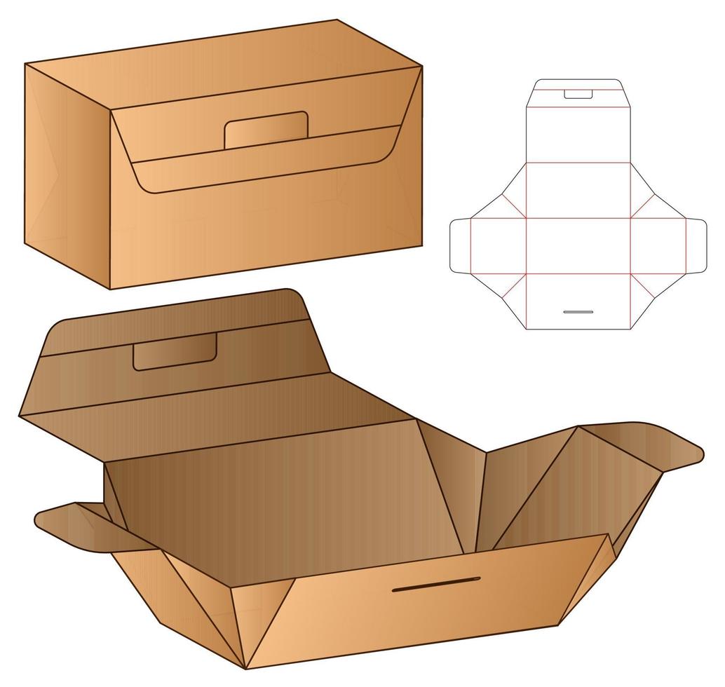 diseño de plantilla troquelada de embalaje de caja. Maqueta 3d vector