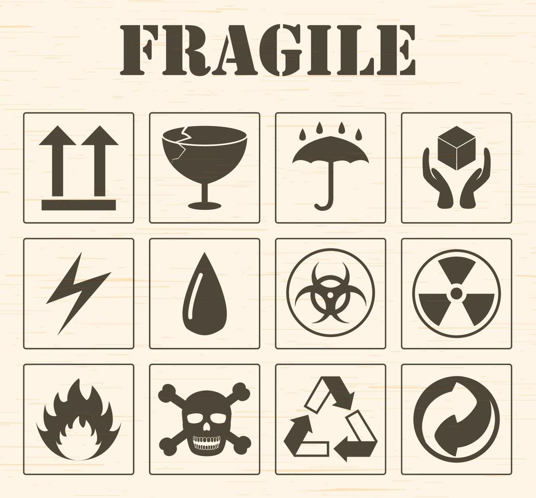 fragile logo icon set vector