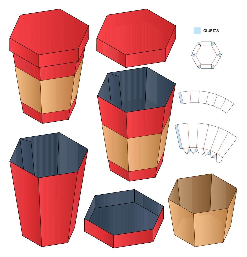 diseño de plantilla troquelada de embalaje de caja. Maqueta 3d vector