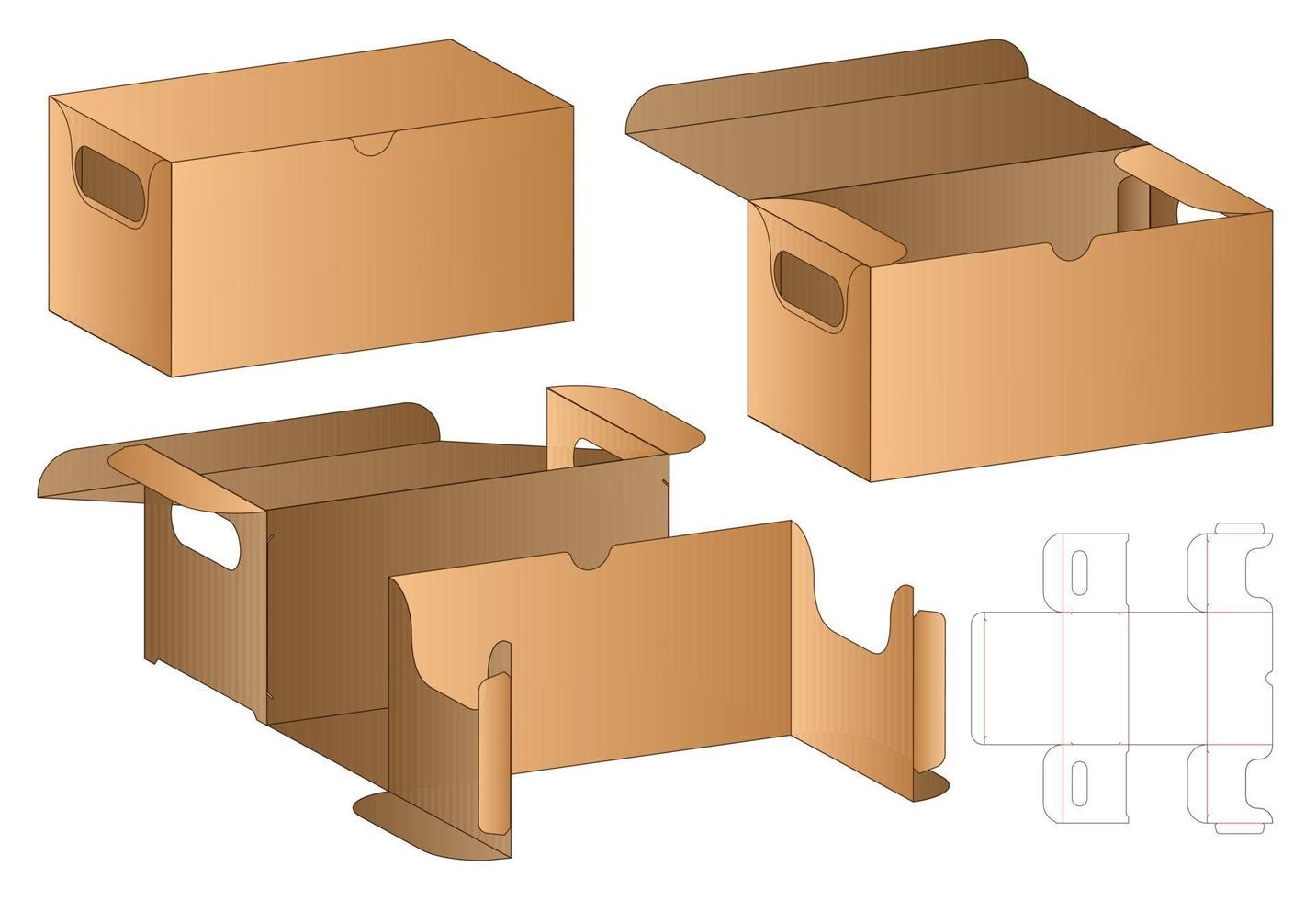 diseño de plantilla troquelada de embalaje de caja. Maqueta 3d vector