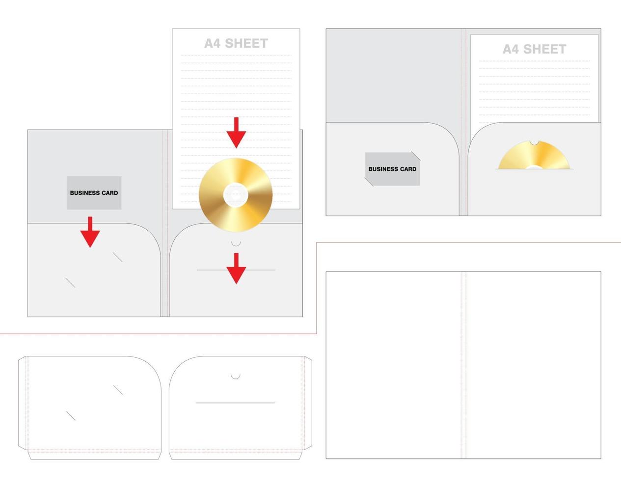 Folder business card and dish die cut mock up vector
