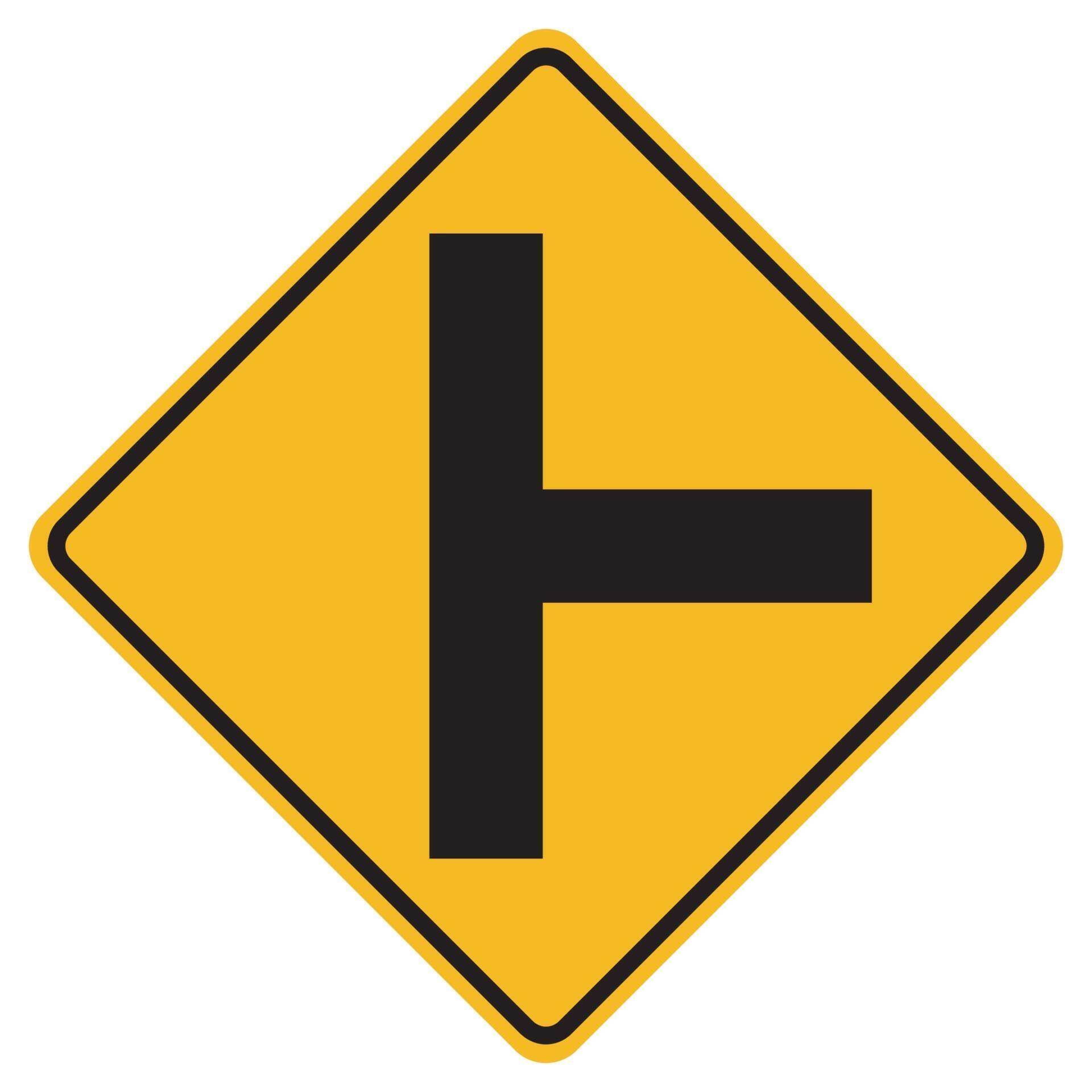 Warning signs Side road junction on right on white background 2312765