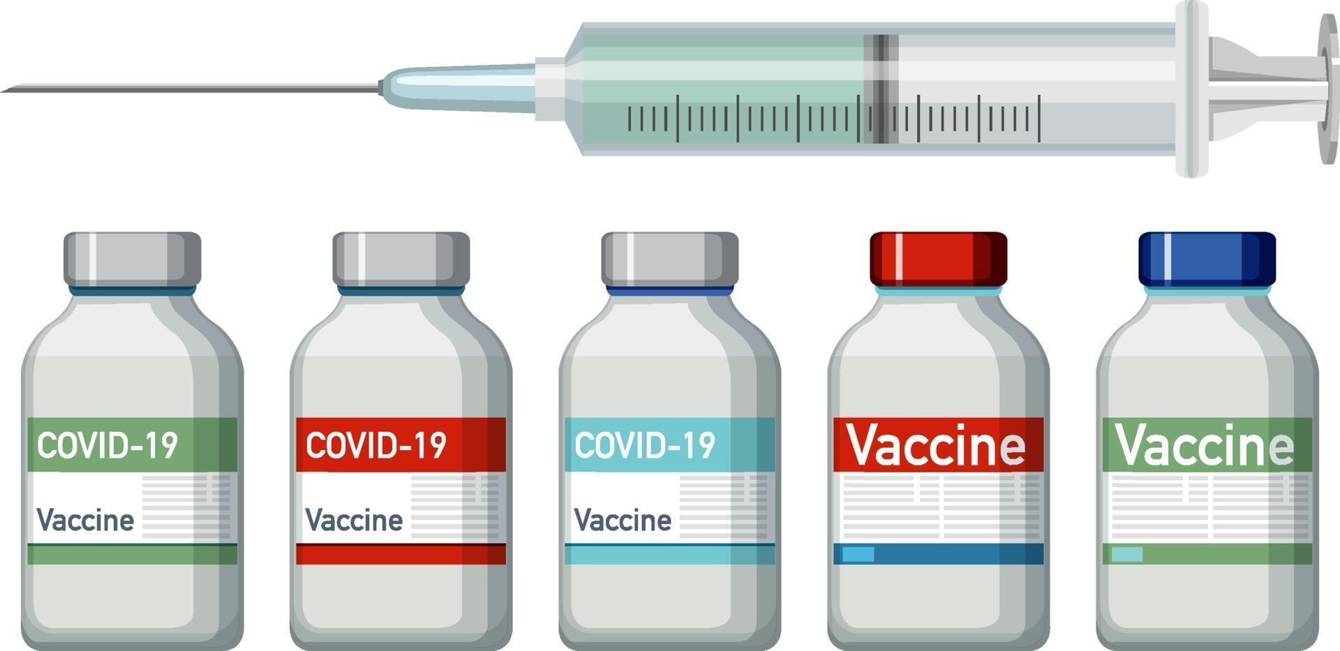 Vaccine vials and syringe on white background vector