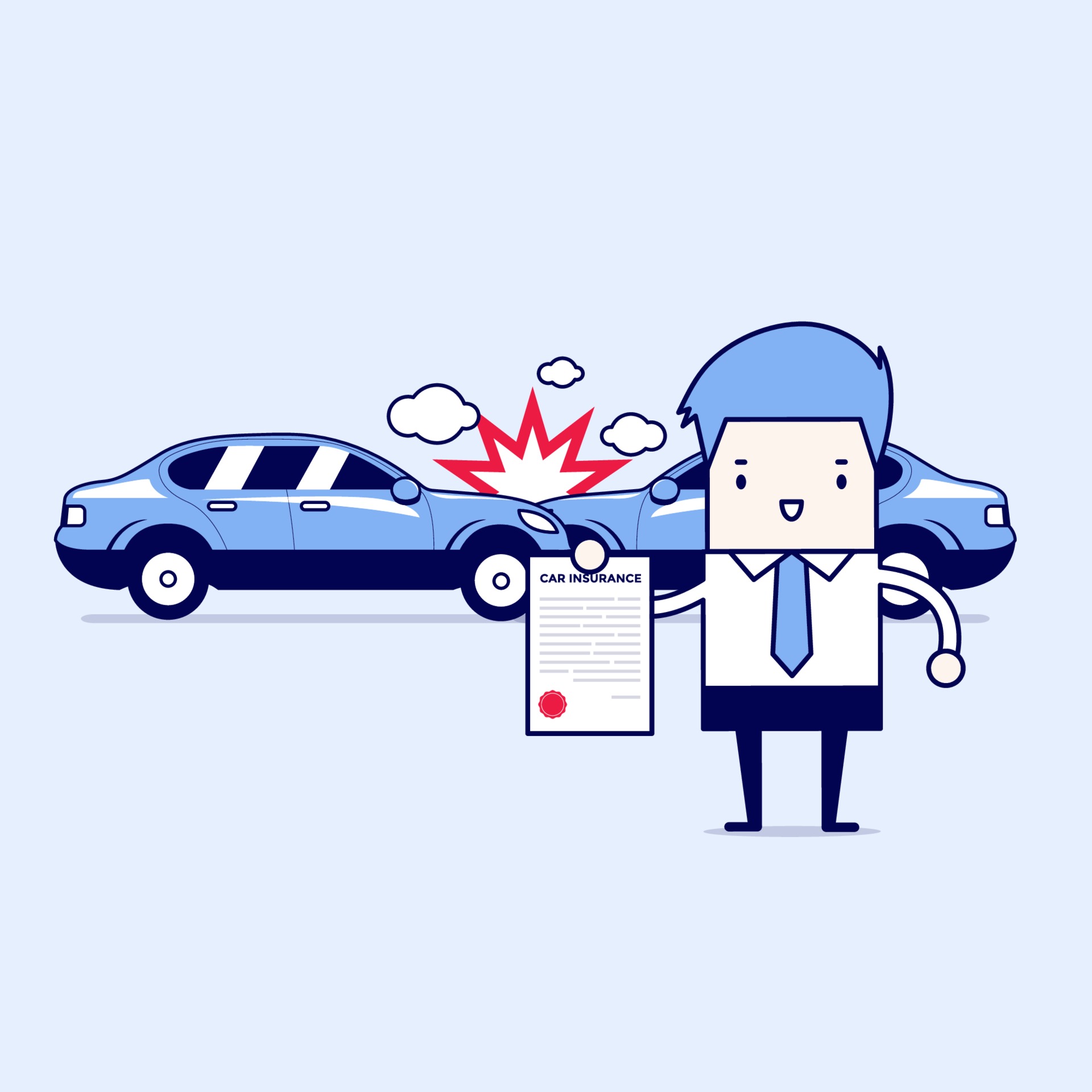 Car insurance in service center. Businessman shows the document of car  protection. Cartoon character thin line style vector. 2312865 Vector Art at  Vecteezy