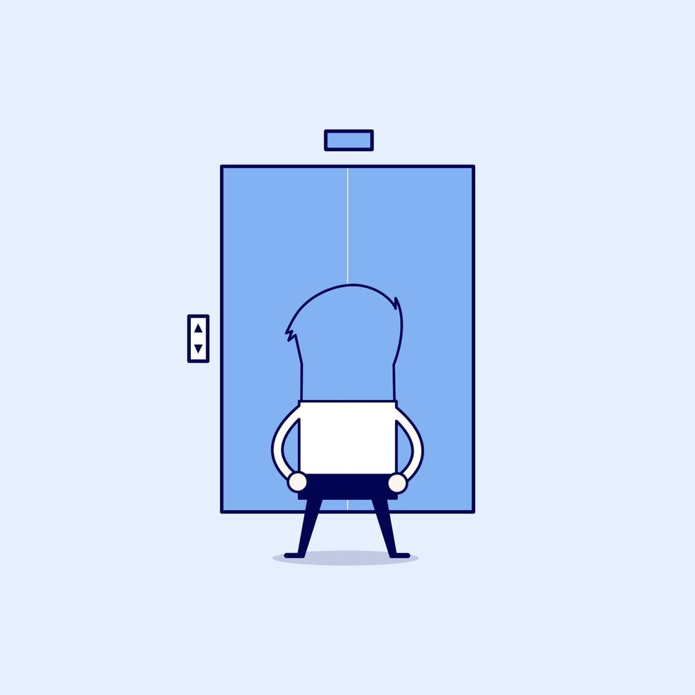 Businessman waiting for the elevator. Cartoon character thin line style vector. vector