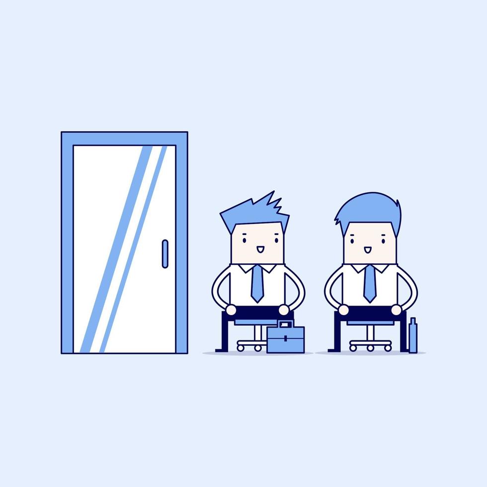 Business people waiting for job interview, recruitment. Cartoon character thin line style vector. vector