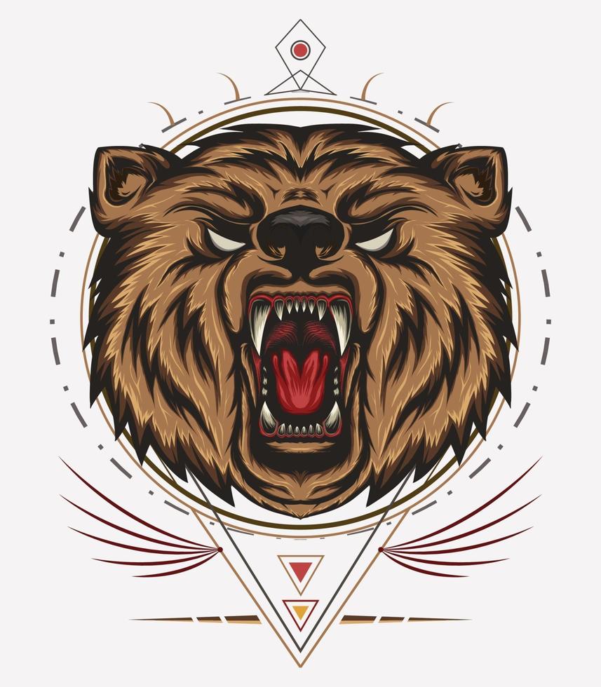 angry bear mascot with ornament vector