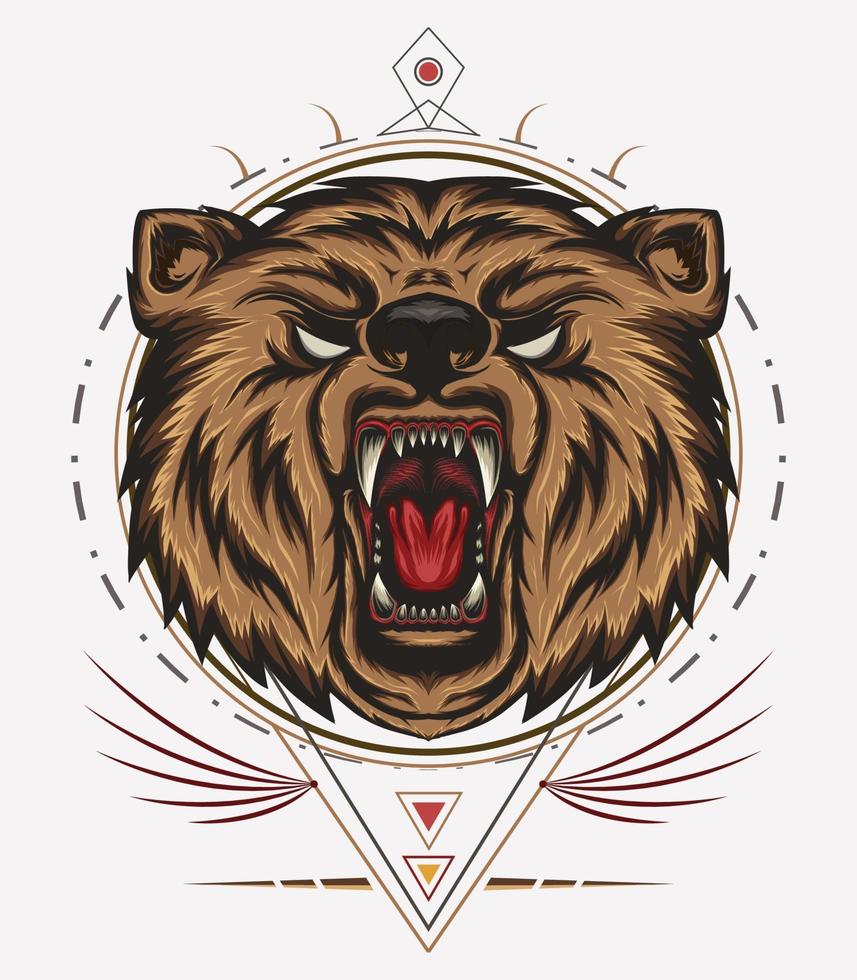 mascota oso enojado con adorno vector