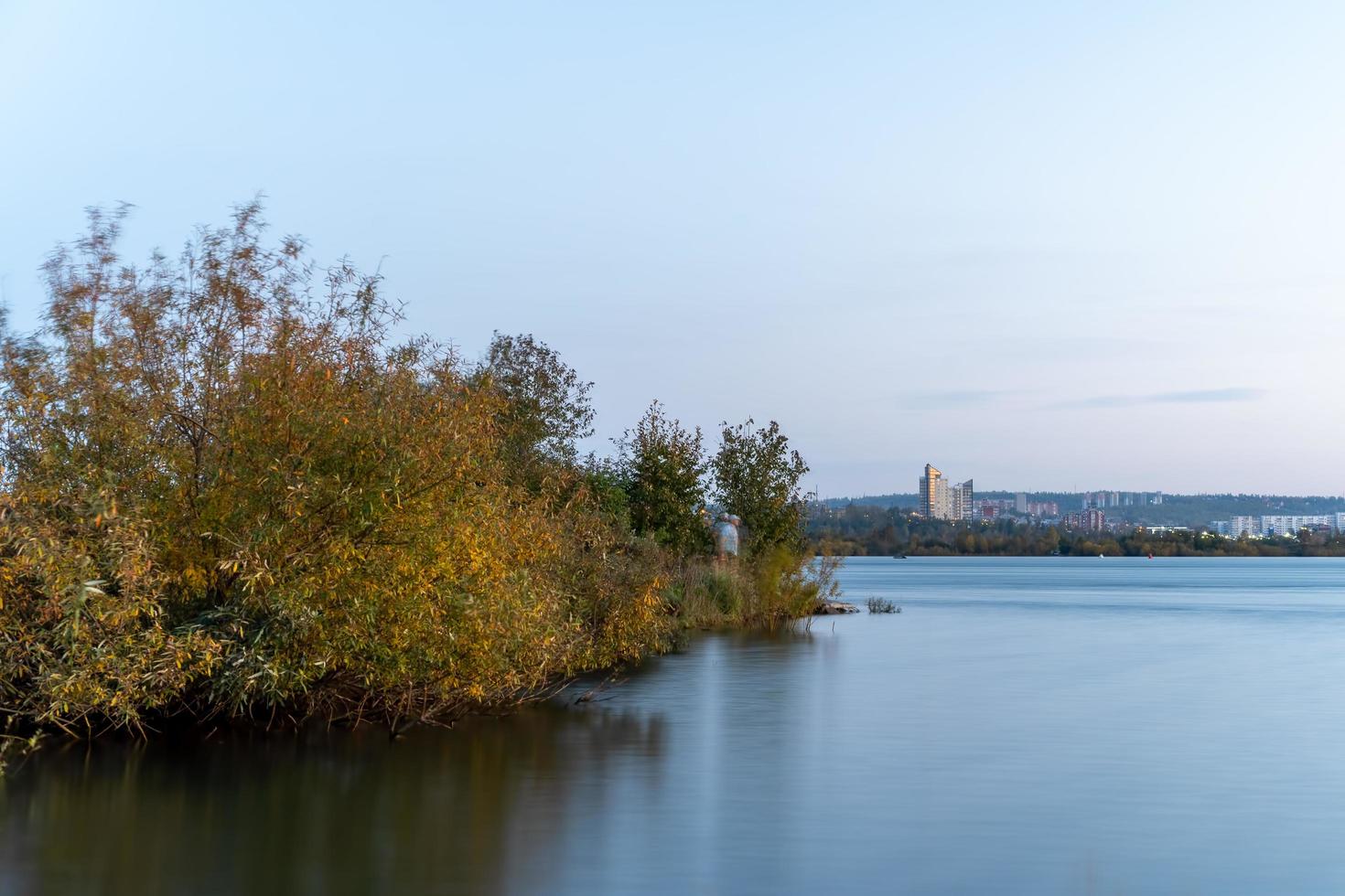 Natural landscape with a view of the Angara river. Long exposure photo