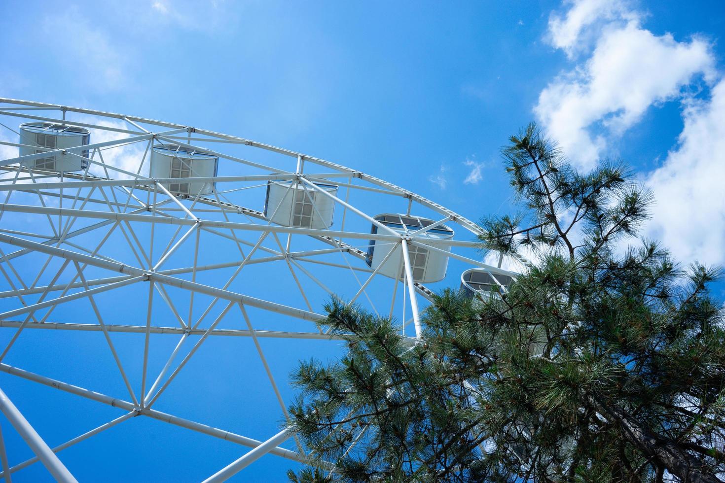 Beautiful and modern Ferris wheel on blue sky background. photo