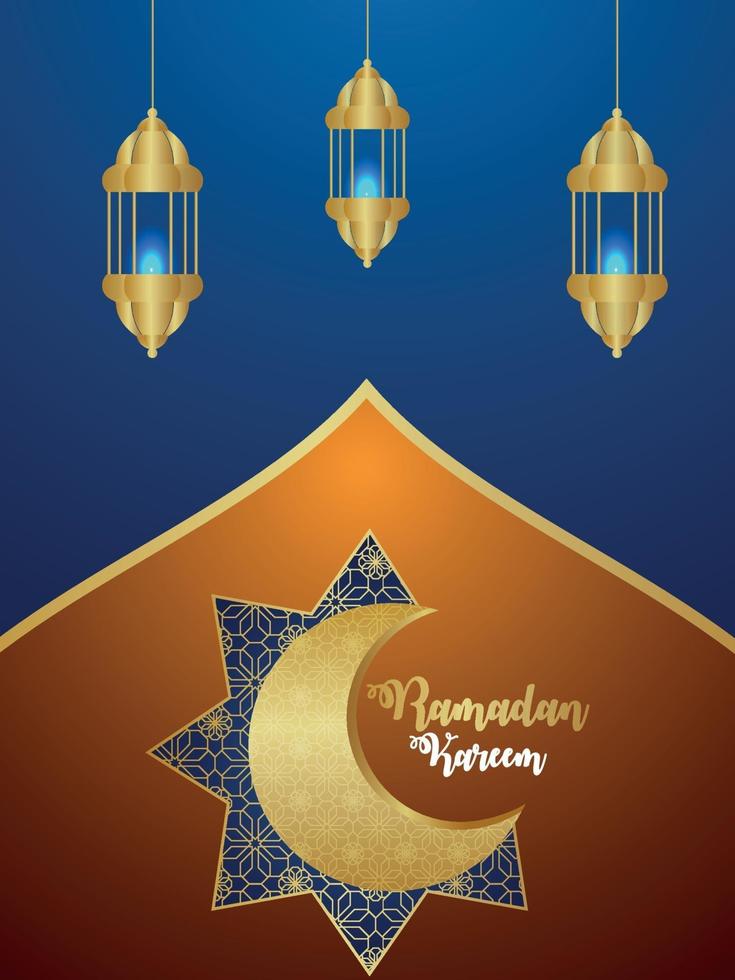 Ramadan kareem or eid mubarak islamic festival celebration greeting card vector