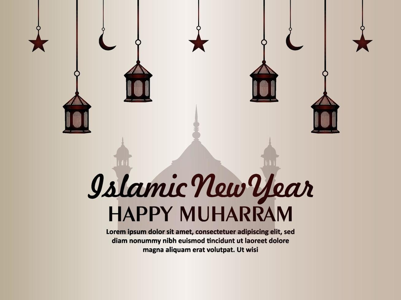 Flat islamic new year happy muharram invitation greeting card vector