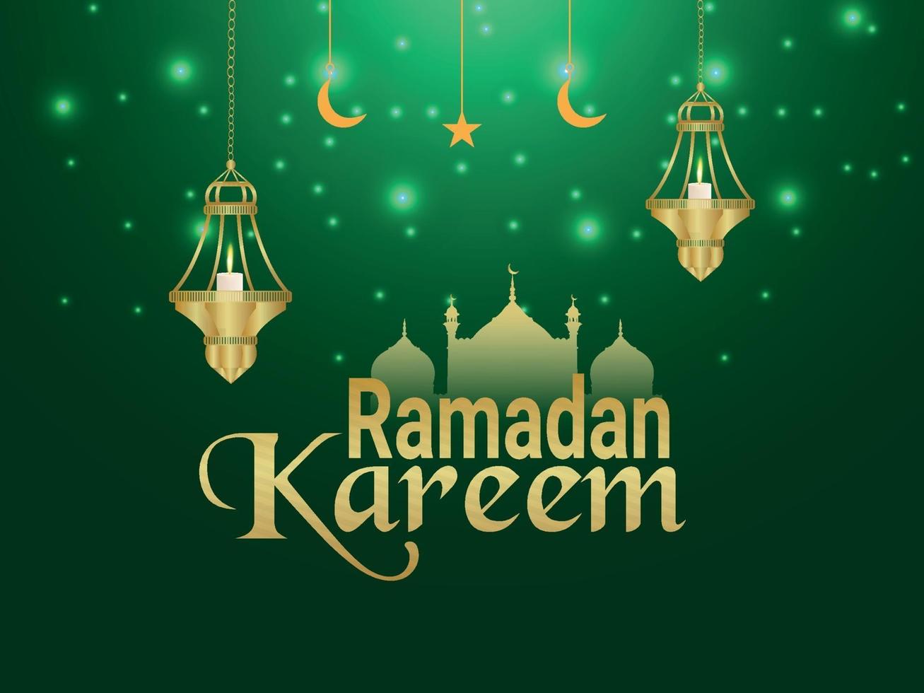 festival islámico ramadan kareem con linternas doradas y luna sobre fondo creativo vector