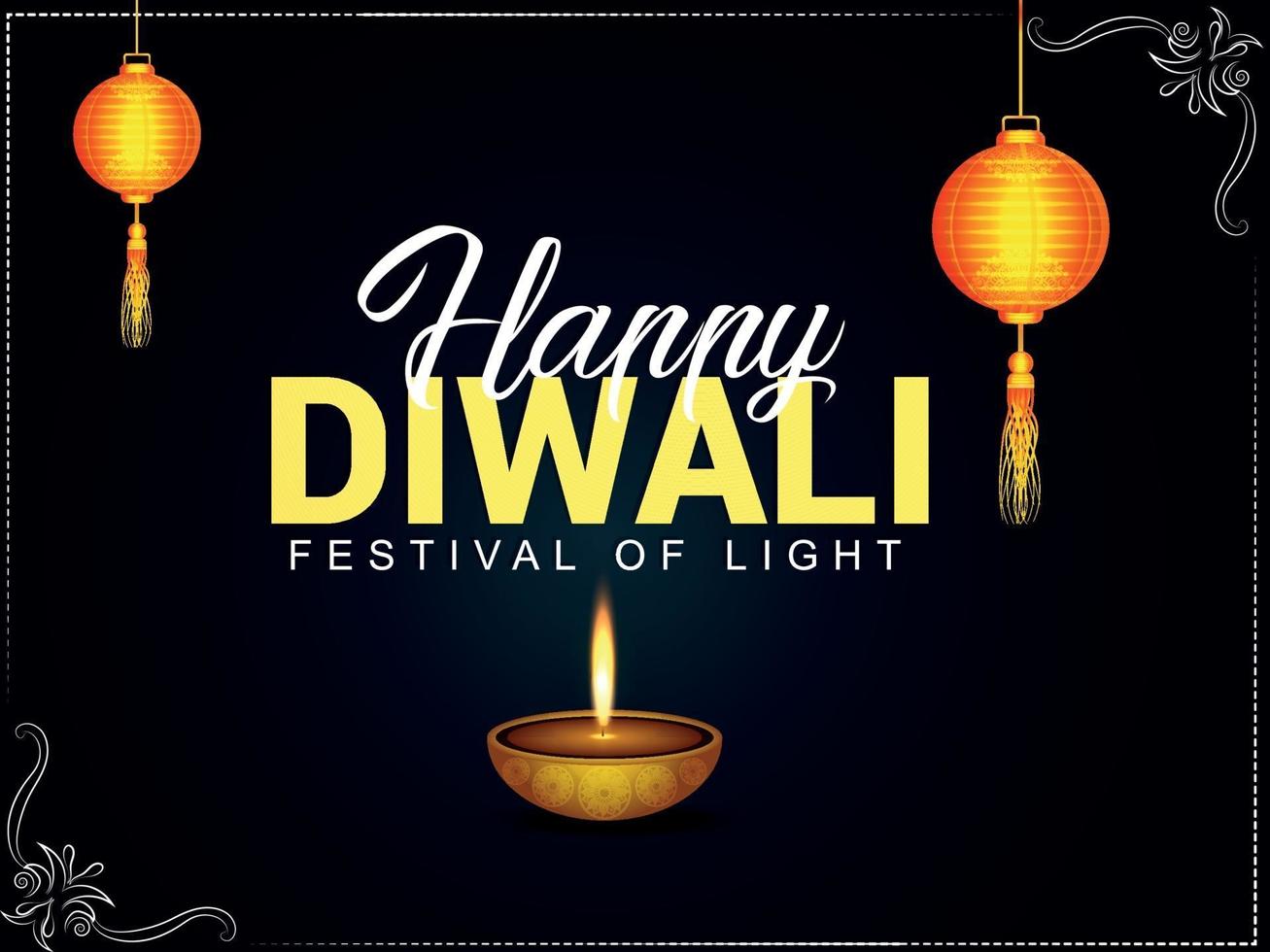 Happy diwali festival of light invitation greeting card vector