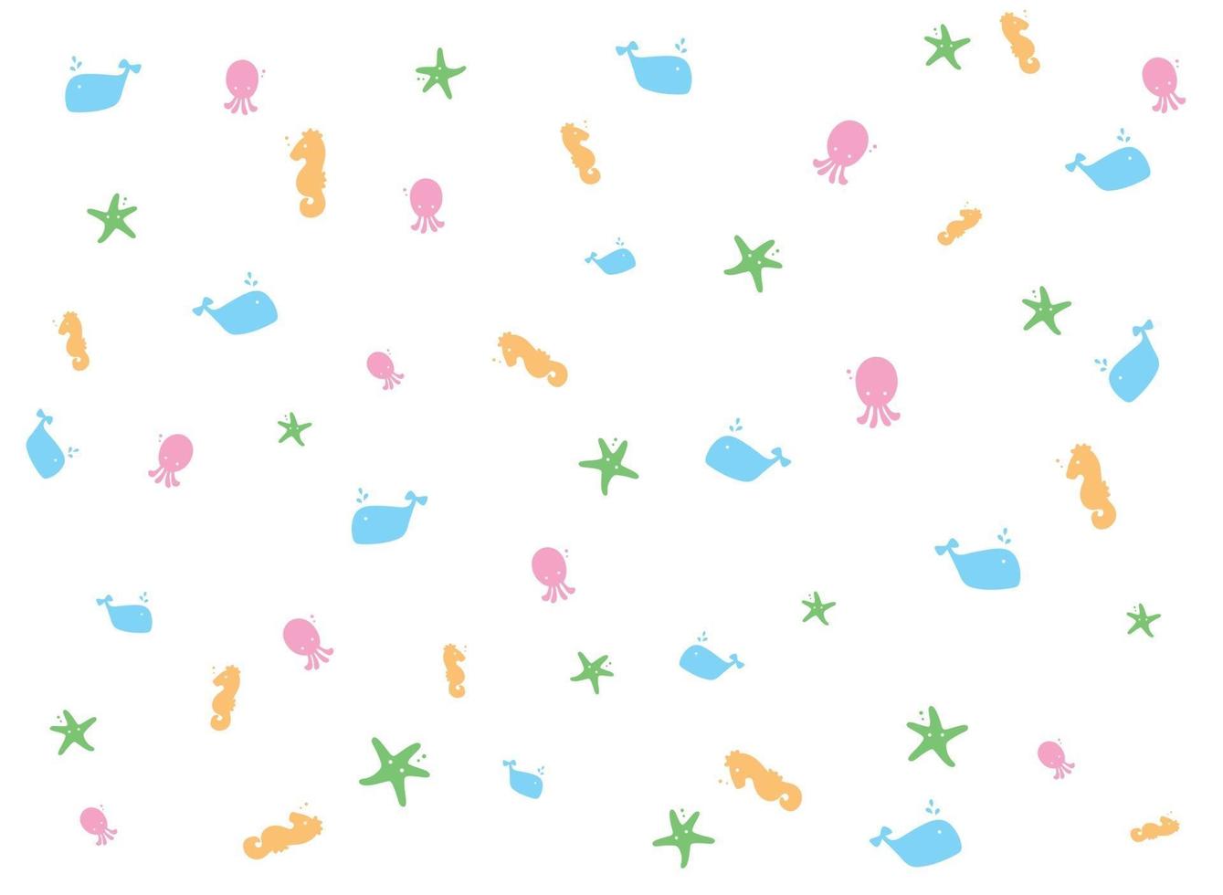 Seamless sea cute pattern with squid, starfish, seahorse and whale, summer pattern vector