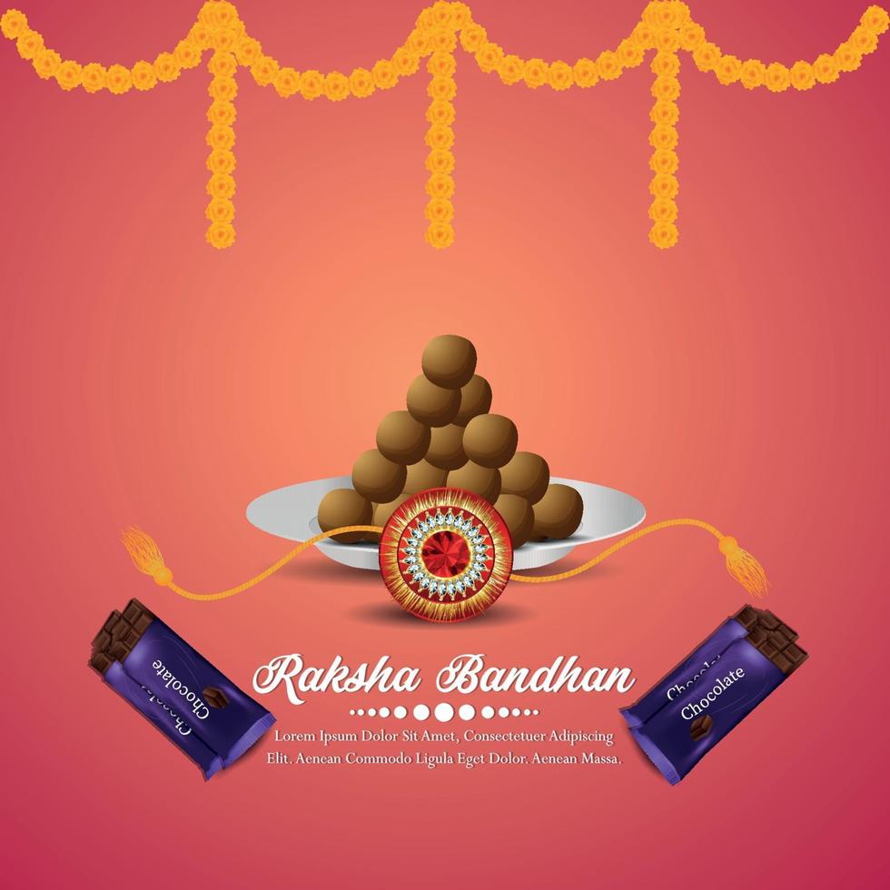 Happy raksha bandhan celebration greeting card with creative vector illustration and chocolates