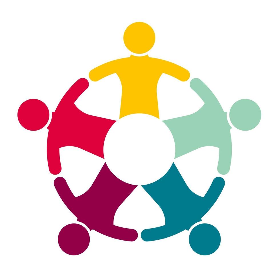 Group of five people in a circle.Teamwork meeting.people are meeting in the room. vector