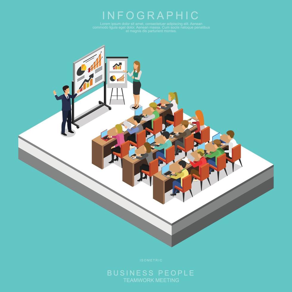 ISOMETRIC BUSINESS PEOPLE TEAMWORK MEETING vector