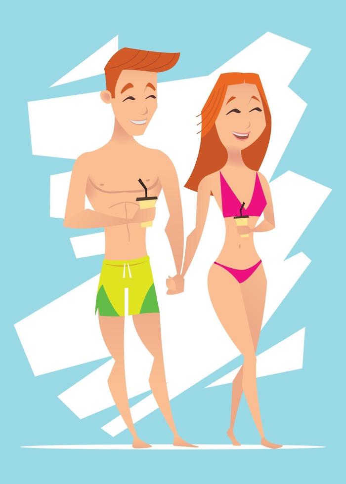 boy and girl on the beach vector