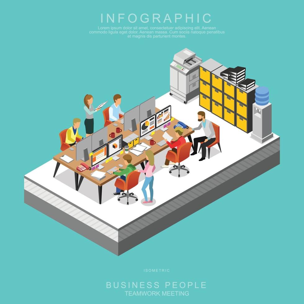 ISOMETRIC BUSINESS PEOPLE TEAMWORK MEETING vector