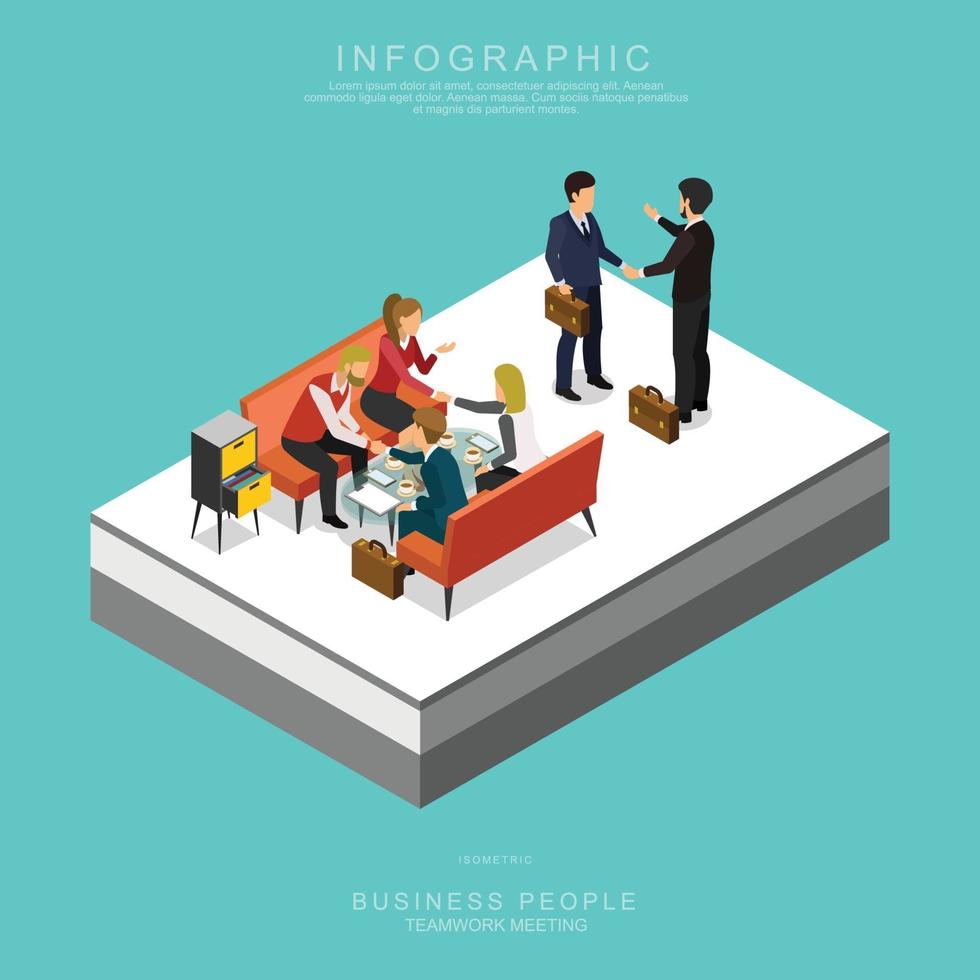 ISOMETRIC BUSINESS PEOPLE TEAMWORK MEETING vector