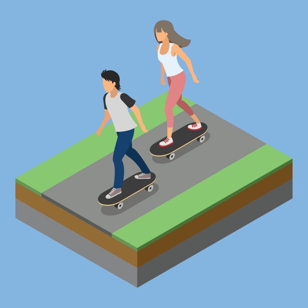 isometric park activity playing skateboard vector