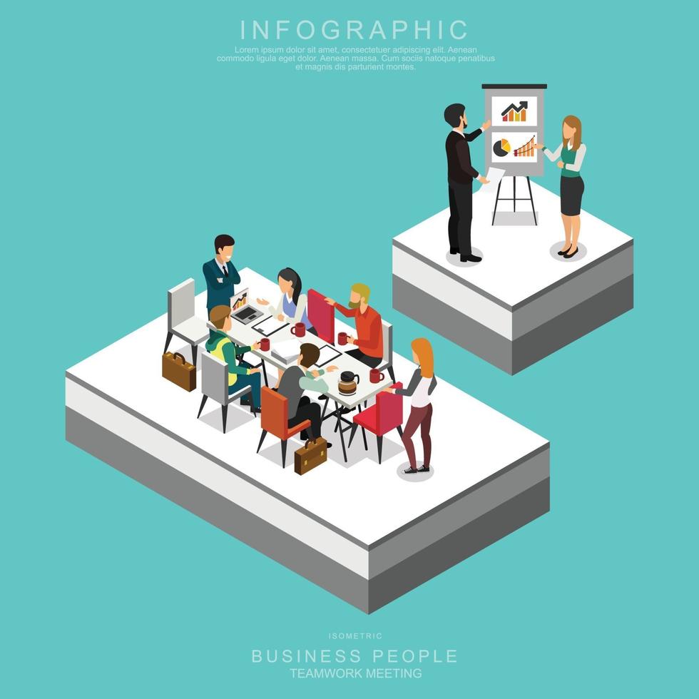 ISOMETRIC BUSINESS PEOPLE TEAMWORK MEETING vector