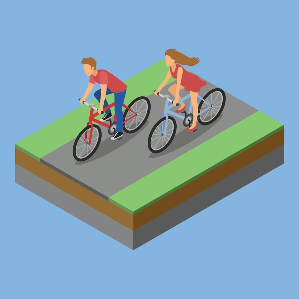 isometric park activity riding bicycle vector