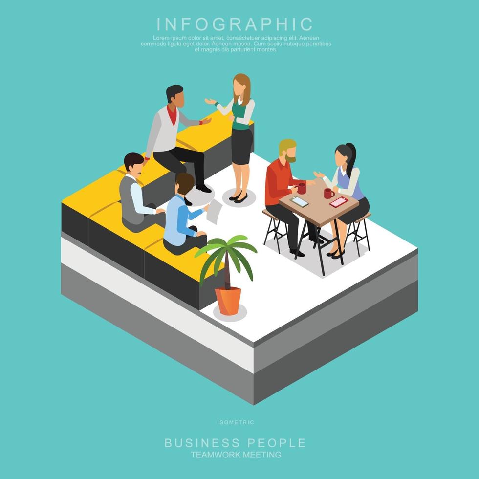 ISOMETRIC BUSINESS PEOPLE TEAMWORK MEETING vector