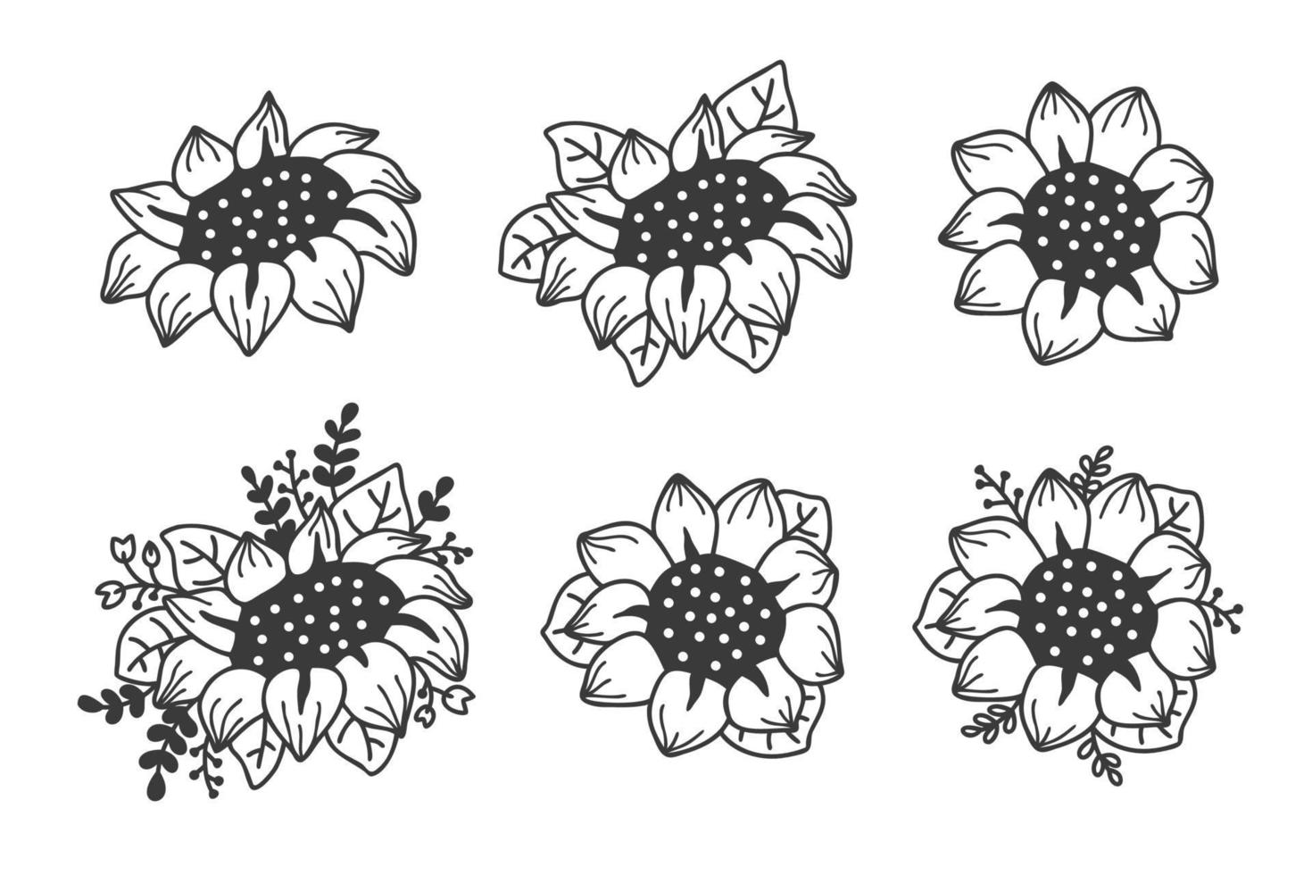 Set of cute sunflowers set. Hand drawn illustration. vector
