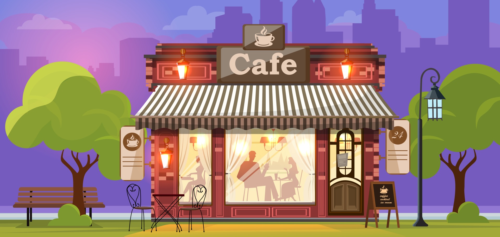 Coffee house. Facade of a coffee shop store or cafe. City street background. Vector illustration 2313830 Vector Art at Vecteezy Coffee house. Facade of a coffee shop store or cafe. City street background. Vector illustration 2313830 Vector Art at Vecteezy