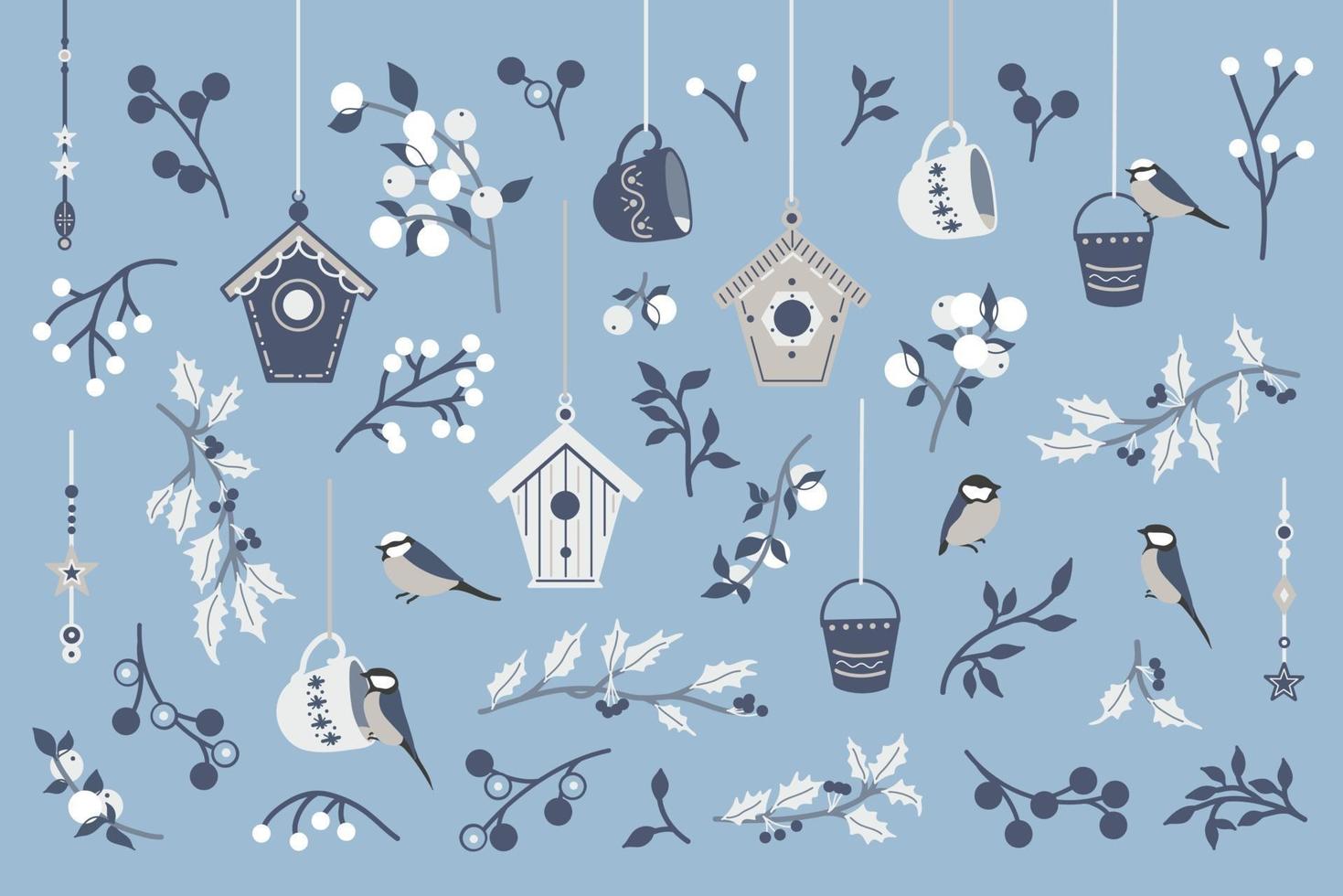 Collection of birds and branches. vector