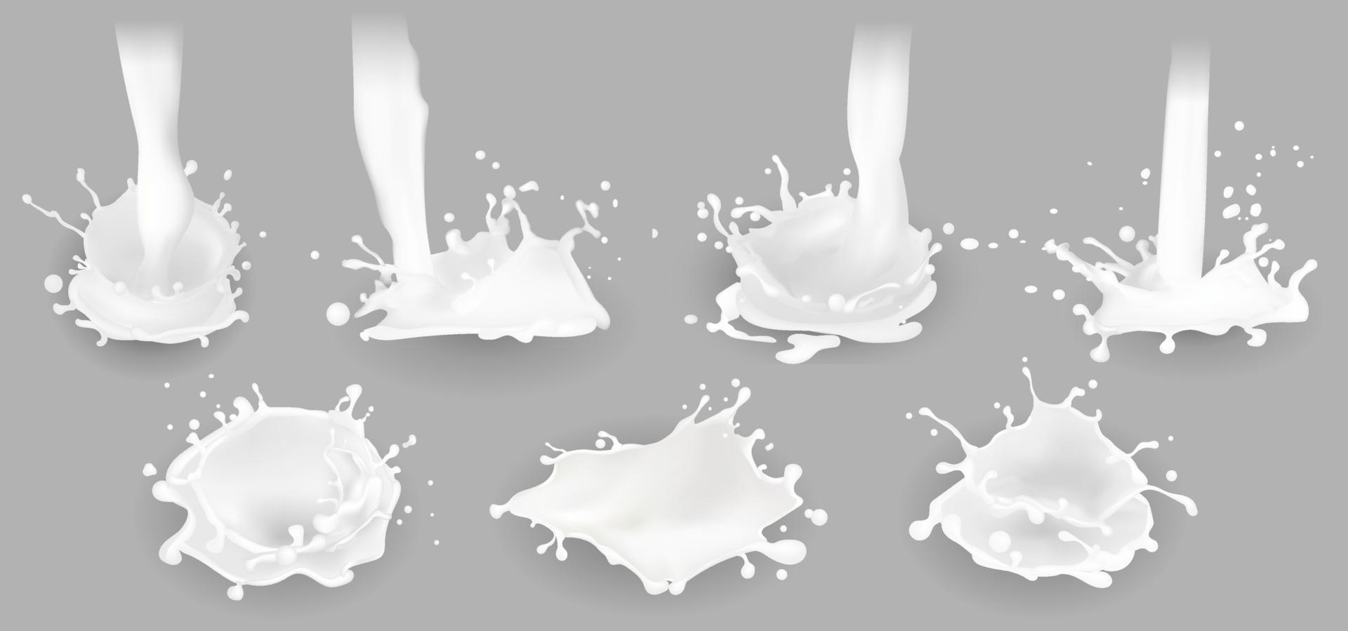 Milk splashes, drops and blots. Vector illustration.