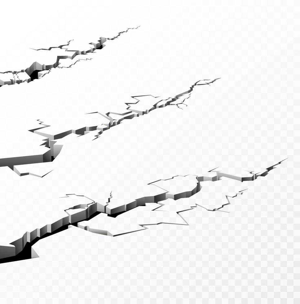 Set of cracked concrete ground. Vector illustration.