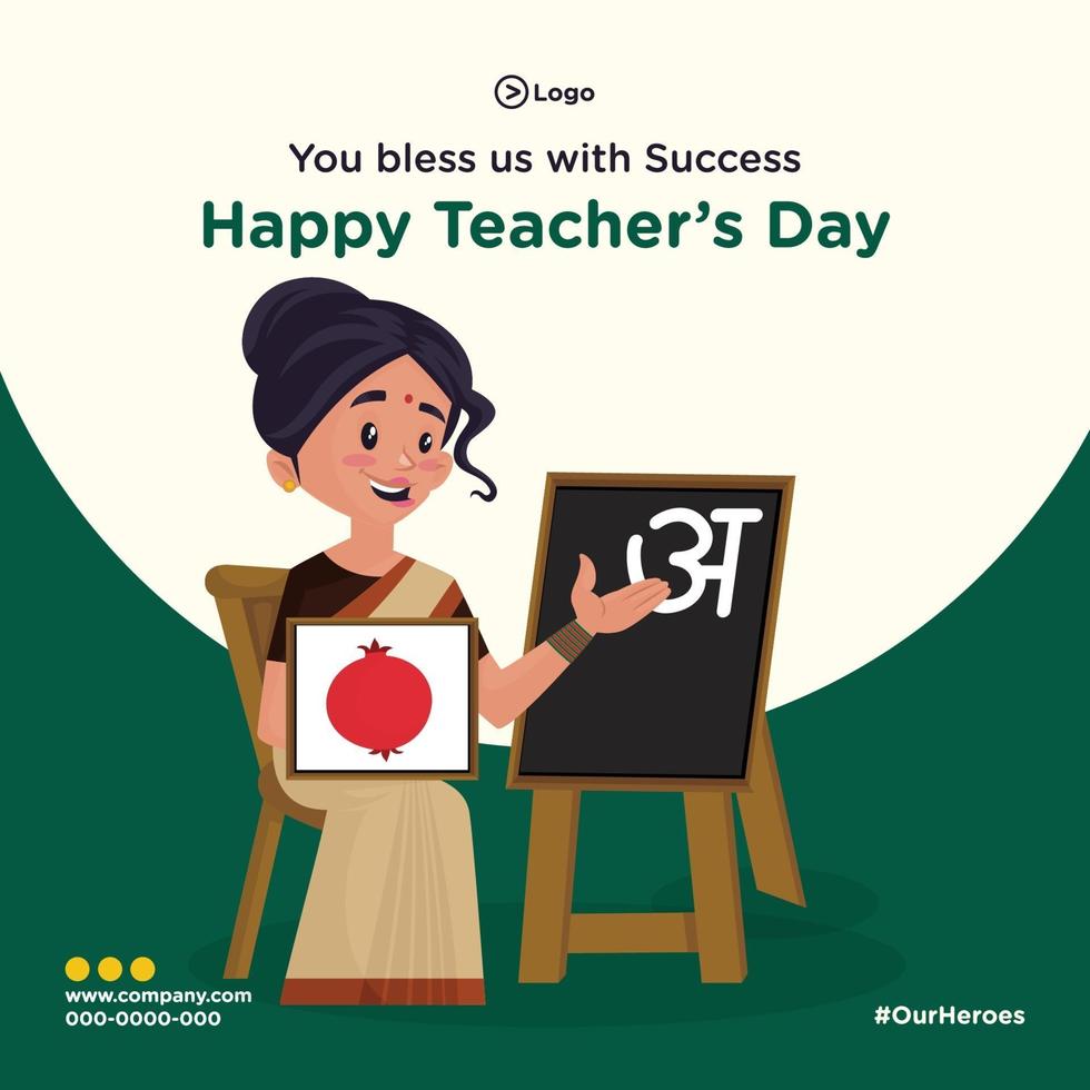 Happy teacher's day banner design template in cartoon style vector