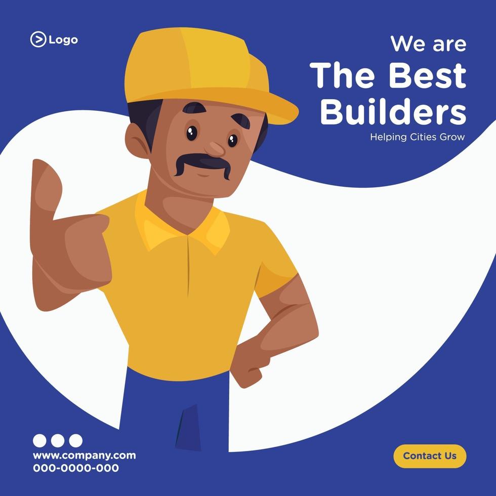 Banner design of best builder cartoon style template vector