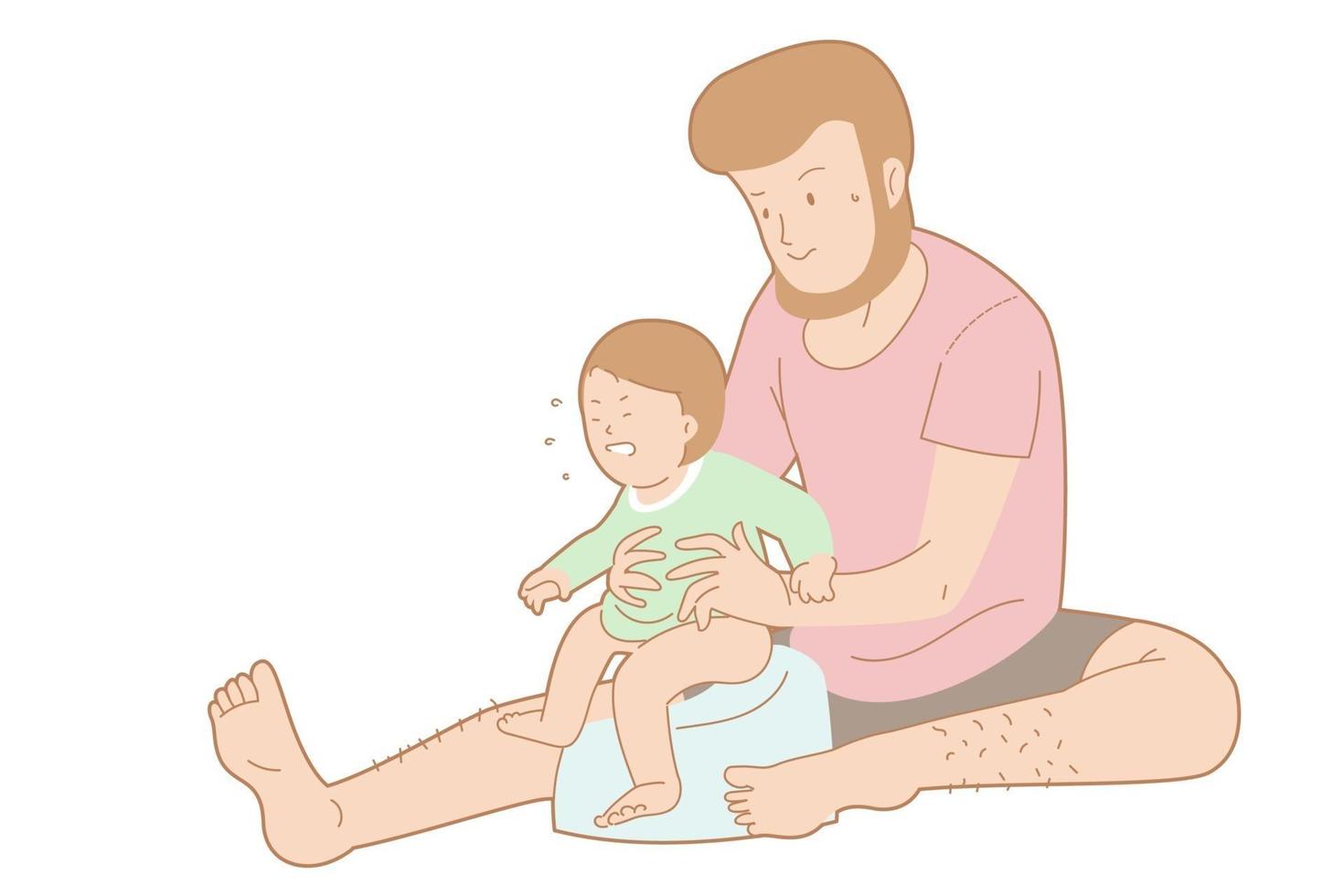 Father helping child on potty vector