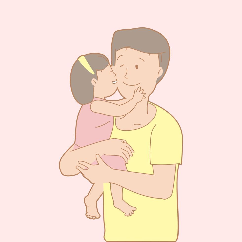 Father cuddling daughter vector